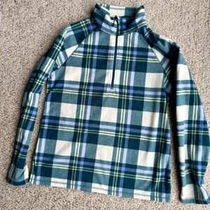 Eddie Bauer Blue and Green Plaid Quarter zip (Women’s M)